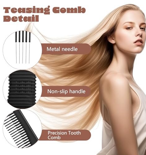 3-Piece Hair Teasing Comb Set for Women – Metal Teaser Comb for Volume, Backcombing, and Slick Back Styles – Fine Hair Friendly - görsel 6