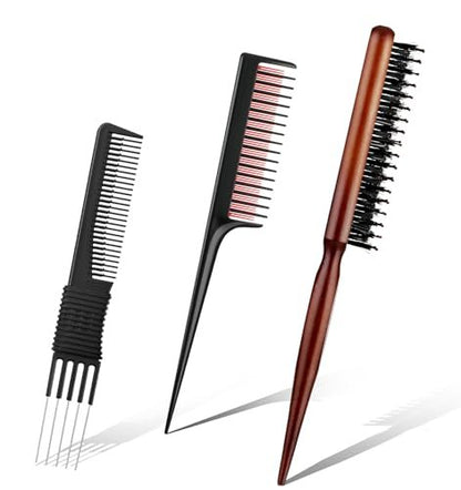 3-Piece Hair Teasing Comb Set for Women – Metal Teaser Comb for Volume, Backcombing, and Slick Back Styles – Fine Hair Friendly
