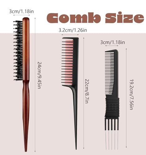 3-Piece Hair Teasing Comb Set for Women – Metal Teaser Comb for Volume, Backcombing, and Slick Back Styles – Fine Hair Friendly - görsel 8