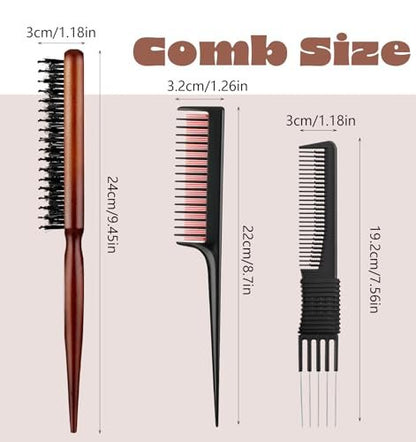 3-Piece Hair Teasing Comb Set for Women – Metal Teaser Comb for Volume, Backcombing, and Slick Back Styles – Fine Hair Friendly