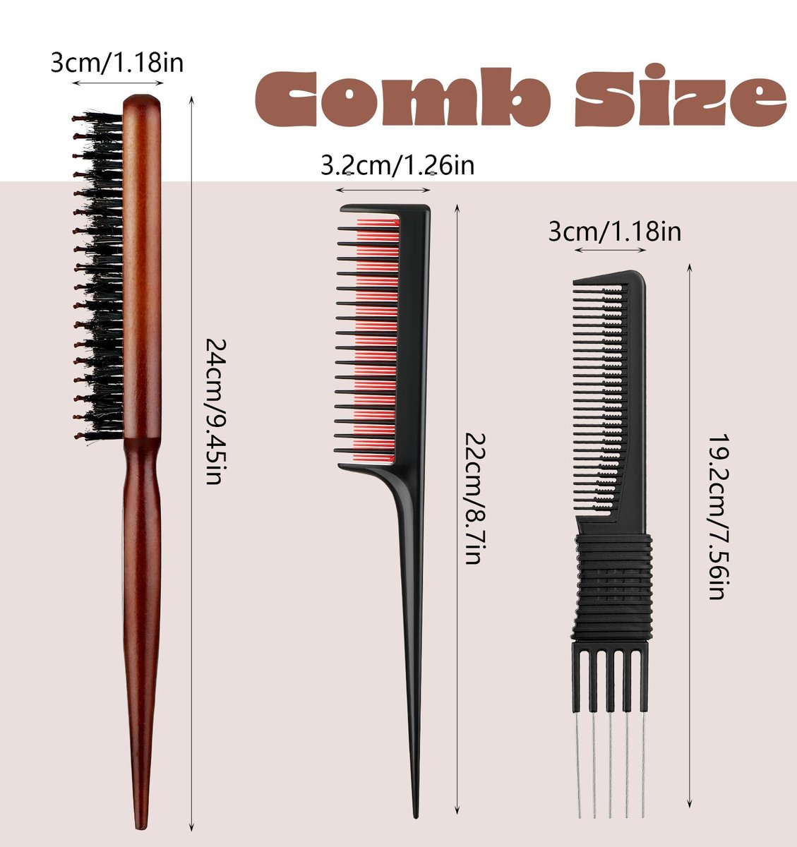 3-Piece Hair Teasing Comb Set for Women – Metal Teaser Comb for Volume, Backcombing, and Slick Back Styles – Fine Hair Friendly - görsel 7