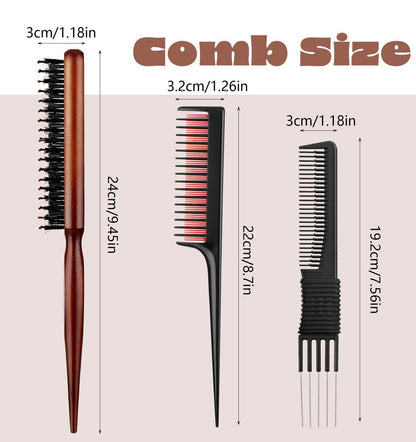 3-Piece Hair Teasing Comb Set for Women – Metal Teaser Comb for Volume, Backcombing, and Slick Back Styles – Fine Hair Friendly