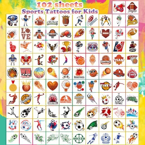 102 PCS Individually Wrapped Sports Temporary Tattoos for Kids - Soccer, Basketball, Baseball, Football Temporary Tattoos for Boys Girls Body Arm Shoulder Fun Stickers Supplies Gifts - görsel 4