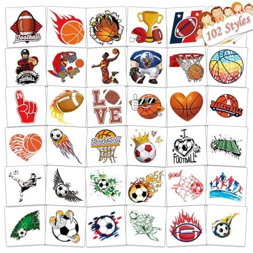 102 PCS Individually Wrapped Sports Temporary Tattoos for Kids - Soccer, Basketball, Baseball, Football Temporary Tattoos for Boys Girls Body Arm Shoulder Fun Stickers Supplies Gifts - görsel 2