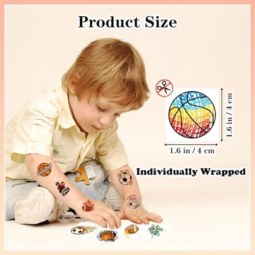 102 PCS Individually Wrapped Sports Temporary Tattoos for Kids - Soccer, Basketball, Baseball, Football Temporary Tattoos for Boys Girls Body Arm Shoulder Fun Stickers Supplies Gifts - görsel 6