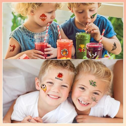 102 PCS Individually Wrapped Sports Temporary Tattoos for Kids - Soccer, Basketball, Baseball, Football Temporary Tattoos for Boys Girls Body Arm Shoulder Fun Stickers Supplies Gifts