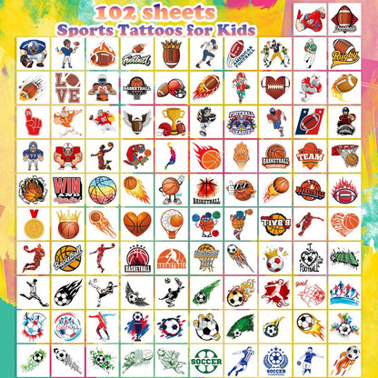 102 PCS Individually Wrapped Sports Temporary Tattoos for Kids - Soccer, Basketball, Baseball, Football Temporary Tattoos for Boys Girls Body Arm Shoulder Fun Stickers Supplies Gifts