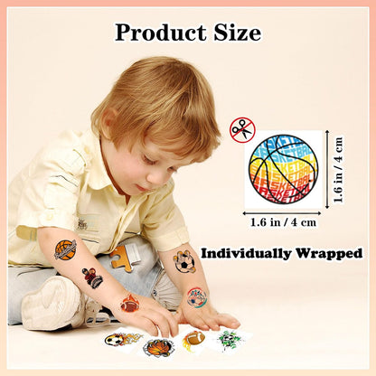 102 PCS Individually Wrapped Sports Temporary Tattoos for Kids - Soccer, Basketball, Baseball, Football Temporary Tattoos for Boys Girls Body Arm Shoulder Fun Stickers Supplies Gifts