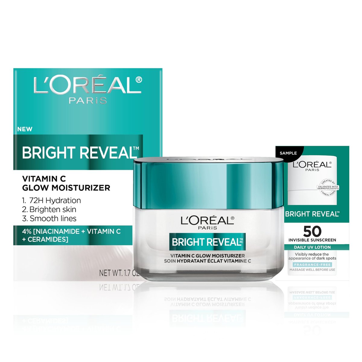 L'Oreal Paris Bright Reveal Vitamin C Glow Moisturizer – Brightening Face Moisturizer with SPF 50 Sample, 1 oz Avelisse