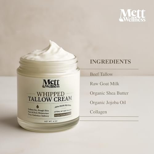 Mett Wellness Whipped Tallow Cream - 4oz Fragrance-Free Face & Body Moisturizer Rich in Essential Fatty Acids & Vitamins A, D, E, K with Collagen - görsel 14