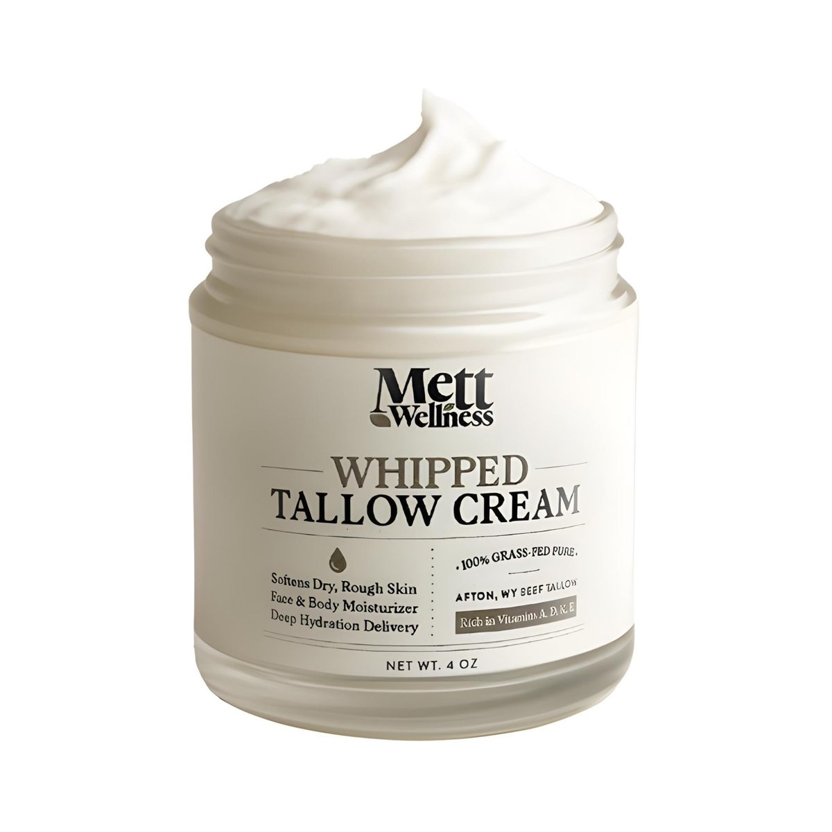 Mett Wellness Whipped Tallow Cream - 4oz Fragrance-Free Face & Body Moisturizer Rich in Essential Fatty Acids & Vitamins A, D, E, K with Collagen - görsel 1