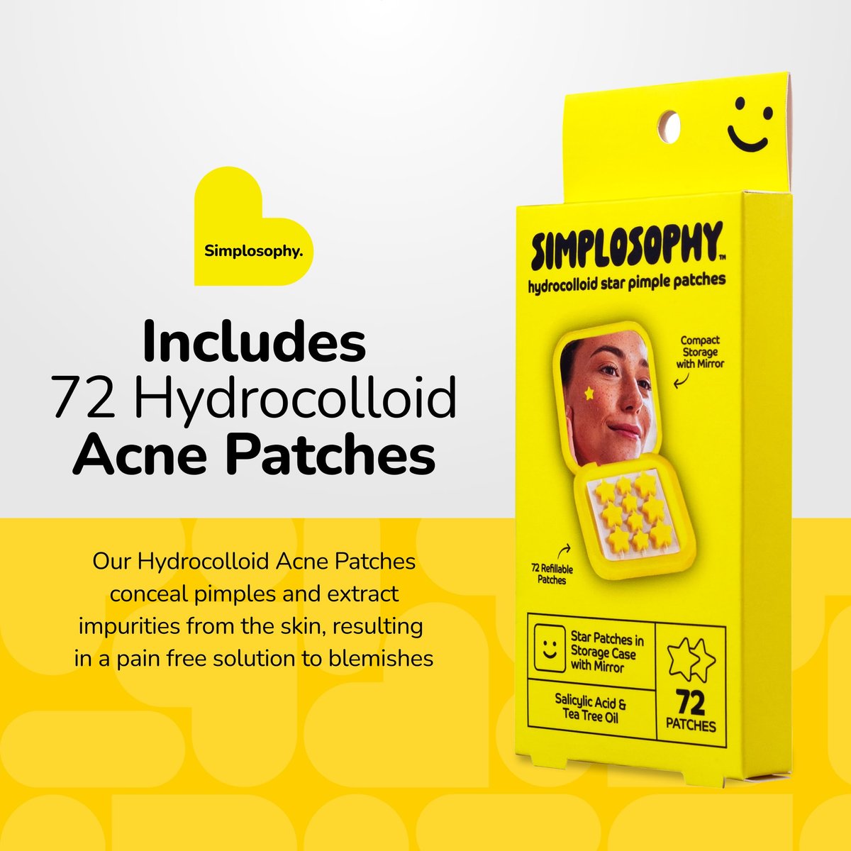 Simplosophy Star Pimple Patches with Mirror, Hydrocolloid Acne Patch for Zits and Blemishes, Face and Skin Stickers, 72 Count - görsel 3