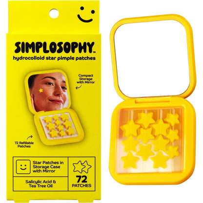 Simplosophy Star Pimple Patches with Mirror, Hydrocolloid Acne Patch for Zits and Blemishes, Face and Skin Stickers, 72 Count