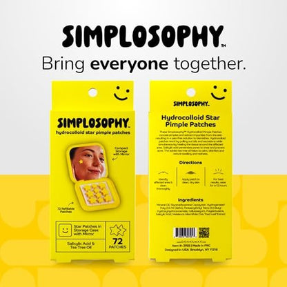 Simplosophy Star Pimple Patches with Mirror, Hydrocolloid Acne Patch for Zits and Blemishes, Face and Skin Stickers, 72 Count