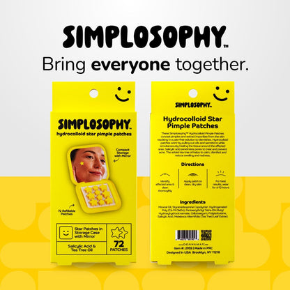 Simplosophy Star Pimple Patches with Mirror, Hydrocolloid Acne Patch for Zits and Blemishes, Face and Skin Stickers, 72 Count