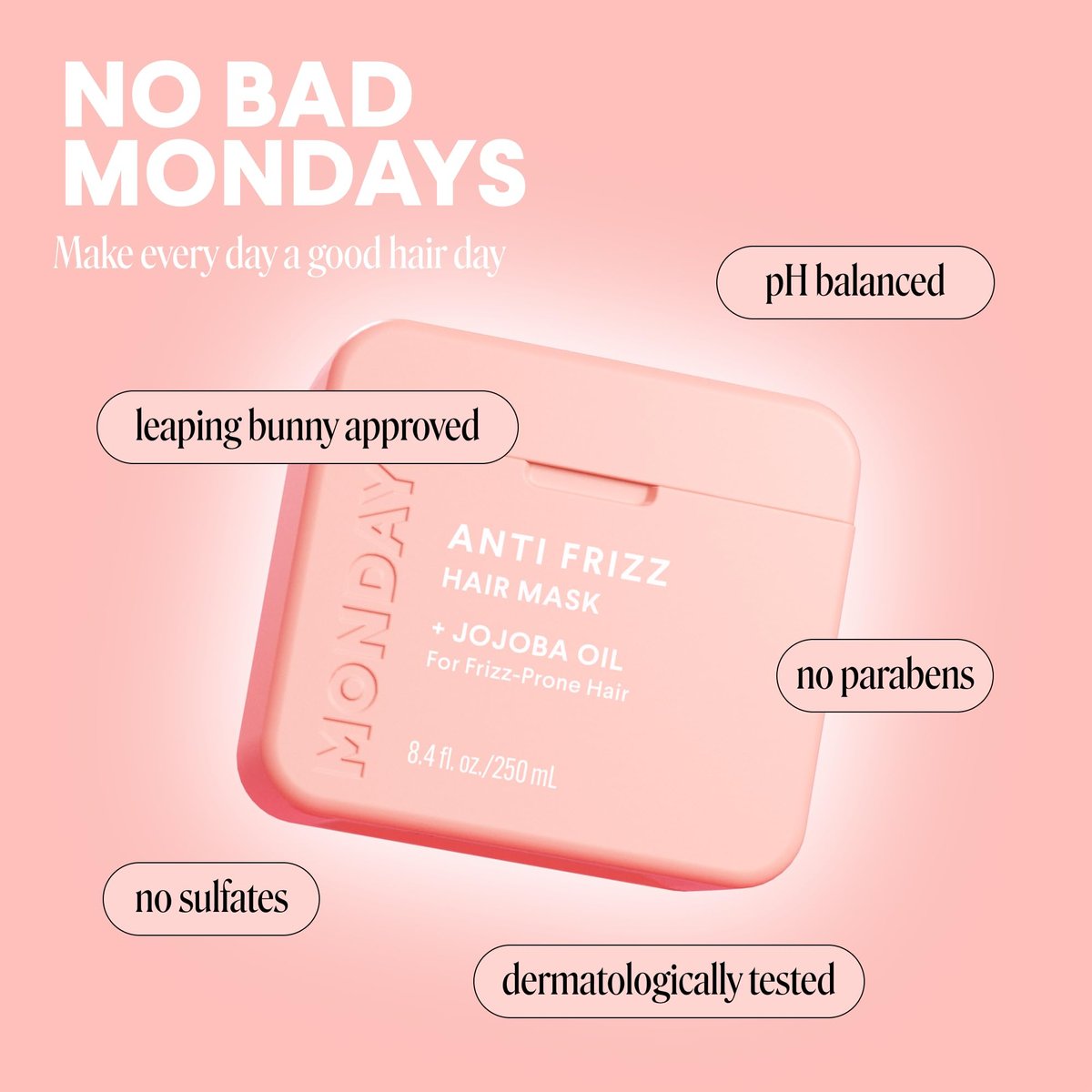 MONDAY HAIRCARE Anti-Frizz Hair Mask with Shea Butter, Jojoba, Coconut, & Almond Oil for Frizz-Prone Hair - 250 mL (Dual Pack) Avelisse