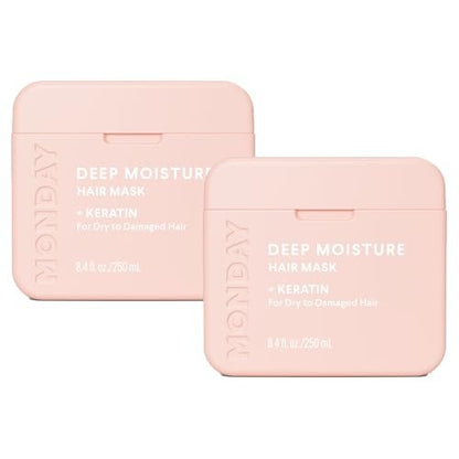 MONDAY HAIRCARE Deep Moisture Hair Mask with Keratin, Argan Oil, Shea Butter & Coconut Oil for Dry to Damaged Hair, 250 mL (Dual Pack) Avelisse