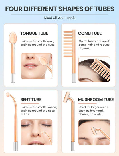 High Frequency Wand - Portable Facial Device with 4 Interchangeable Tubes for Anti-Aging & Skin Rejuvenation Avelisse
