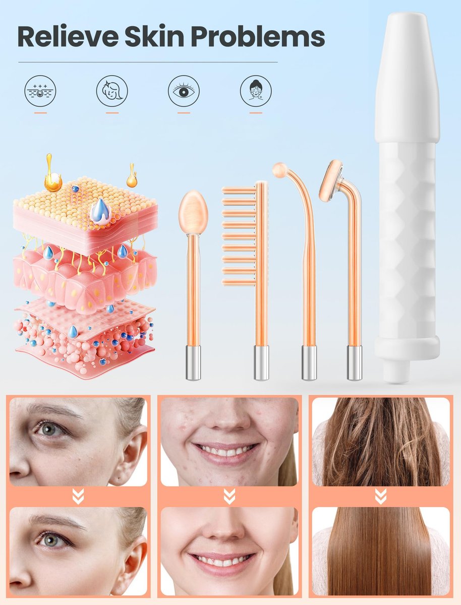 High Frequency Wand - Portable Facial Device with 4 Interchangeable Tubes for Anti-Aging & Skin Rejuvenation Avelisse