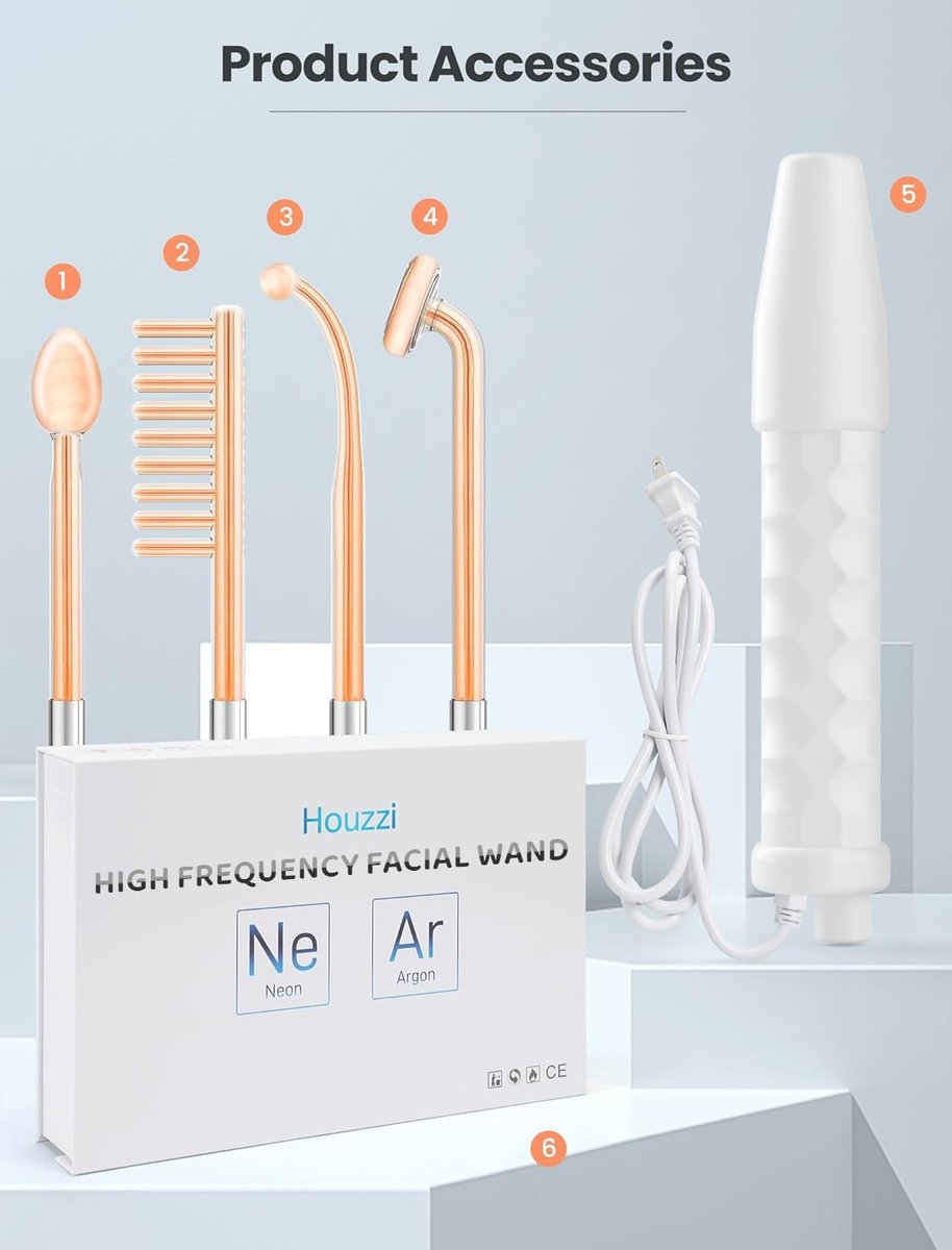 High Frequency Wand - Portable Facial Device with 4 Interchangeable Tubes for Anti-Aging & Skin Rejuvenation Avelisse