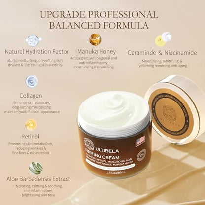 ULTIBELA Tighten and Lift Neck Cream – Deep Hydration Neck Firming Cream with Retinol, Collagen & Honey, Anti-Aging & Wrinkle Moisturizer for Face, Neck & Décolleté, 1.7 Fl Oz Avelisse