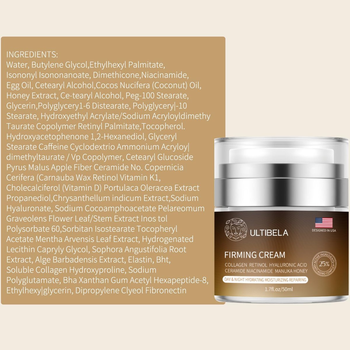 ULTIBELA Tighten and Lift Neck Cream – Deep Hydration Neck Firming Cream with Retinol, Collagen & Honey, Anti-Aging & Wrinkle Moisturizer for Face, Neck & Décolleté, 1.7 Fl Oz Avelisse