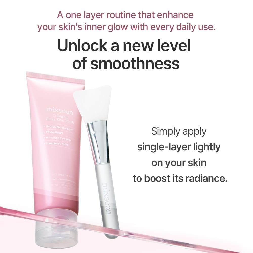 mixsoon Collagen Glass Skin Mask - Hydrating and Firming Collagen Wrapping Peel Off Mask, Low Molecular Face Mask, Radiant Smooth Finish for Glowing Skin, 80ml / 2.71 fl.oz. Korean Glass Skin Care Avelisse