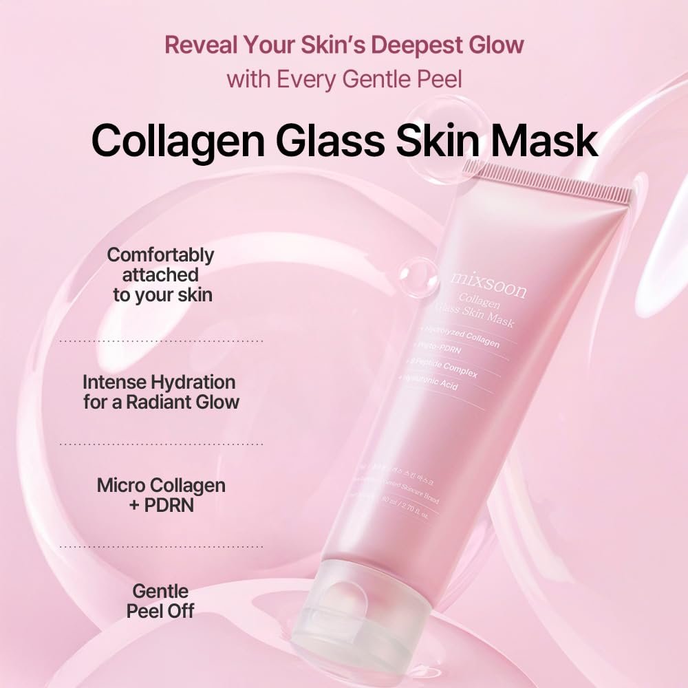 mixsoon Collagen Glass Skin Mask - Hydrating and Firming Collagen Wrapping Peel Off Mask, Low Molecular Face Mask, Radiant Smooth Finish for Glowing Skin, 80ml / 2.71 fl.oz. Korean Glass Skin Care Avelisse