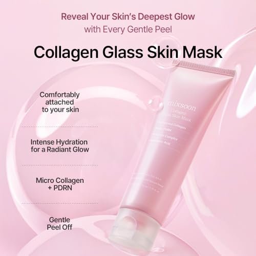 mixsoon Collagen Glass Skin Mask - Hydrating and Firming Collagen Wrapping Peel Off Mask, Low Molecular Face Mask, Radiant Smooth Finish for Glowing Skin, 80ml / 2.71 fl.oz. Korean Glass Skin Care Avelisse