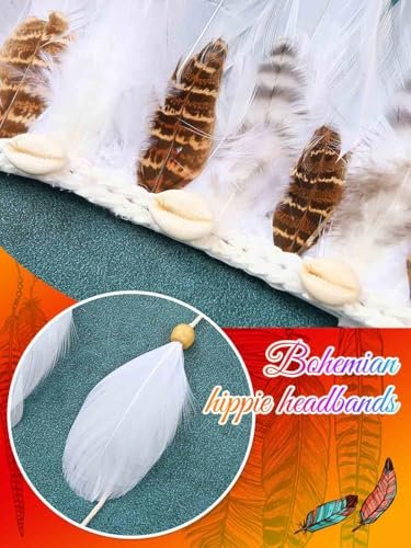 GORTIN White Feather Headband – Boho Indian Headdress Costume Hair Accessory for Women