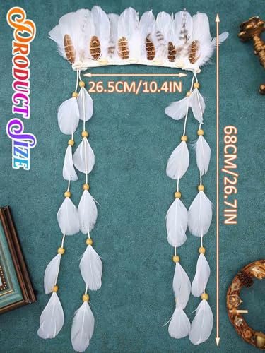 GORTIN White Feather Headband – Boho Indian Headdress Costume Hair Accessory for Women - görsel 4