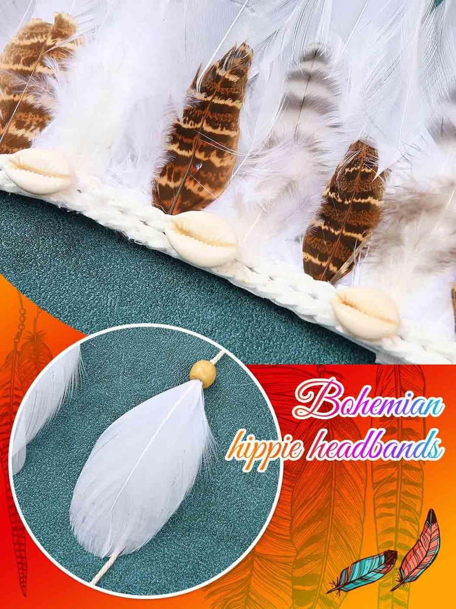 GORTIN White Feather Headband – Boho Indian Headdress Costume Hair Accessory for Women - görsel 11