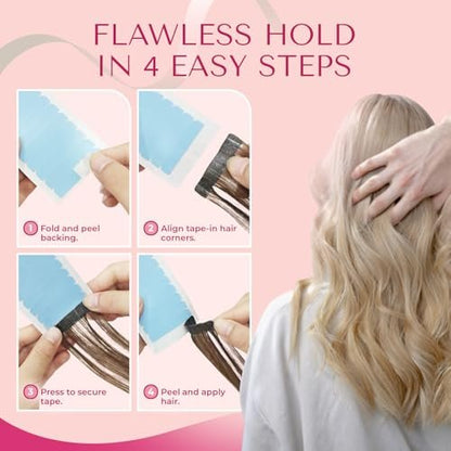 LUMORIA Hair Extension Tape (144 Tabs) – Clear, 1.6 x 0.3 Inch Pre-Cut Tabs for Tape In Extensions