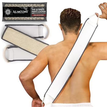 Sturdy Natural Loofah Back Scrubber for Men - Egyptian Loofah Body Scrubber Exfoliator & Washer - Deep Clean Back Like an Exfoliating Washcloth - Gray, 1 Pack Avelisse