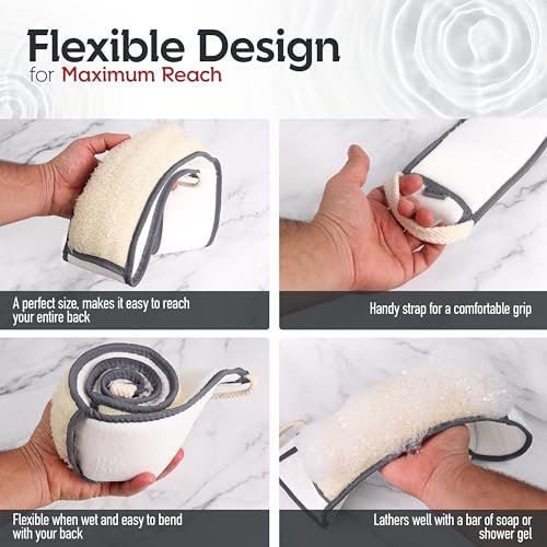 Sturdy Natural Loofah Back Scrubber for Men - Egyptian Loofah Body Scrubber Exfoliator & Washer - Deep Clean Back Like an Exfoliating Washcloth - Gray, 1 Pack Avelisse