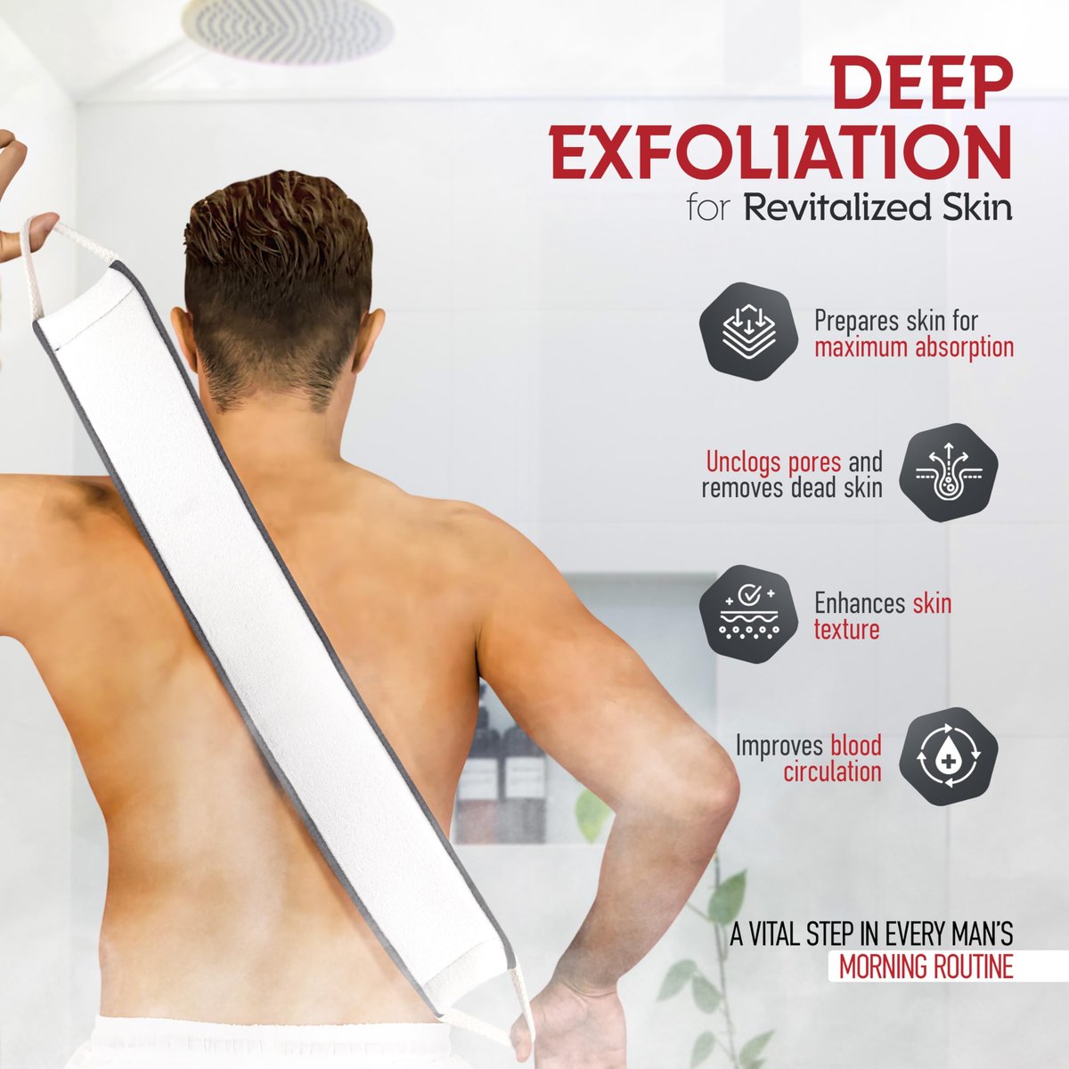 Sturdy Natural Loofah Back Scrubber for Men - Egyptian Loofah Body Scrubber Exfoliator & Washer - Deep Clean Back Like an Exfoliating Washcloth - Gray, 1 Pack Avelisse