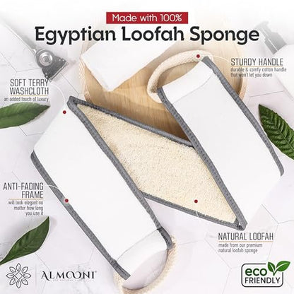 Sturdy Natural Loofah Back Scrubber for Men - Egyptian Loofah Body Scrubber Exfoliator & Washer - Deep Clean Back Like an Exfoliating Washcloth - Gray, 1 Pack Avelisse