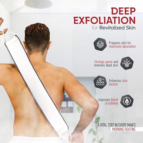 Sturdy Natural Loofah Back Scrubber for Men - Egyptian Loofah Body Scrubber Exfoliator & Washer - Deep Clean Back Like an Exfoliating Washcloth - Gray, 1 Pack Avelisse