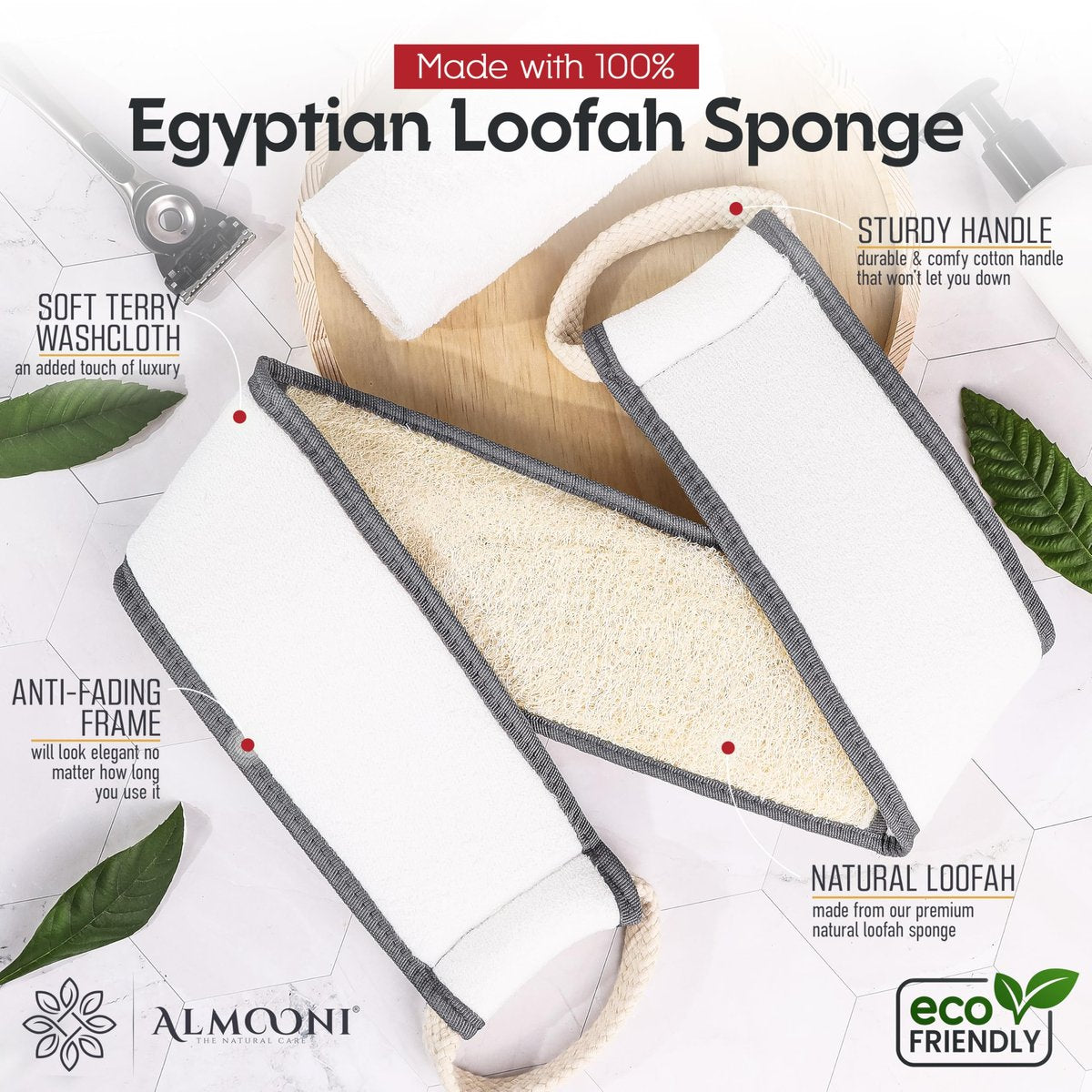 Sturdy Natural Loofah Back Scrubber for Men - Egyptian Loofah Body Scrubber Exfoliator & Washer - Deep Clean Back Like an Exfoliating Washcloth - Gray, 1 Pack Avelisse