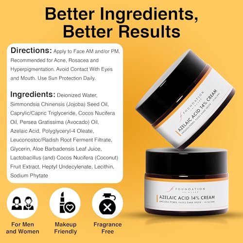Foundation Skincare Azelaic Acid for Face 14% (1 Fl Oz) – Dermatologist Formula for Uneven and Blemish-Prone Skin, Supports Balanced Tone & Smooth Texture for Men & Women Avelisse