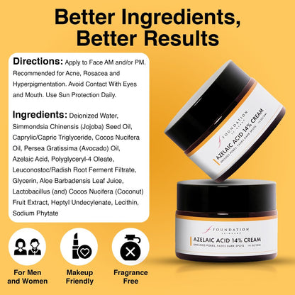Foundation Skincare Azelaic Acid for Face 14% (1 Fl Oz) – Dermatologist Formula for Uneven and Blemish-Prone Skin, Supports Balanced Tone & Smooth Texture for Men & Women Avelisse