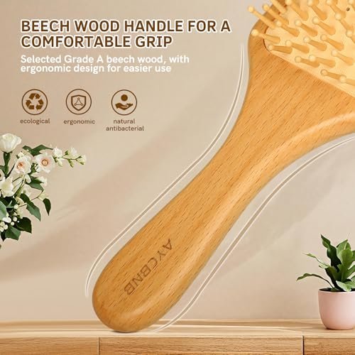 Natural Wood Bristle Hair Brush for All Hair Types – Smooth & Shiny Results for Men, Women, Kids - görsel 14