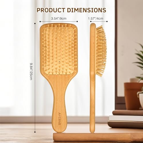 Natural Wood Bristle Hair Brush for All Hair Types – Smooth & Shiny Results for Men, Women, Kids - görsel 6