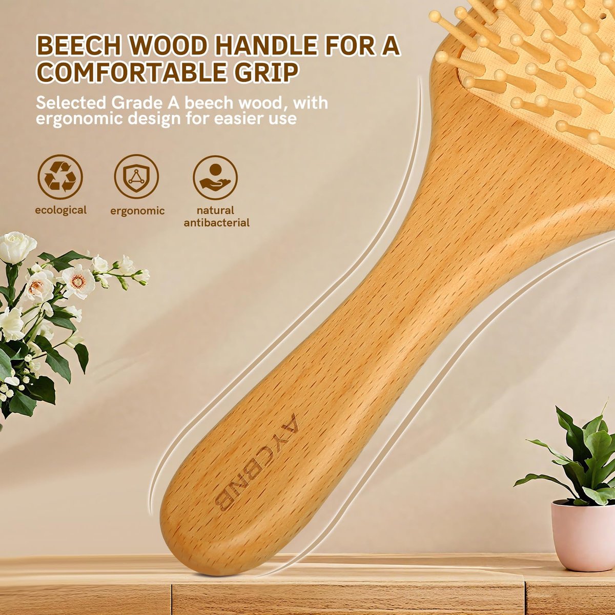 Natural Wood Bristle Hair Brush for All Hair Types – Smooth & Shiny Results for Men, Women, Kids - görsel 13