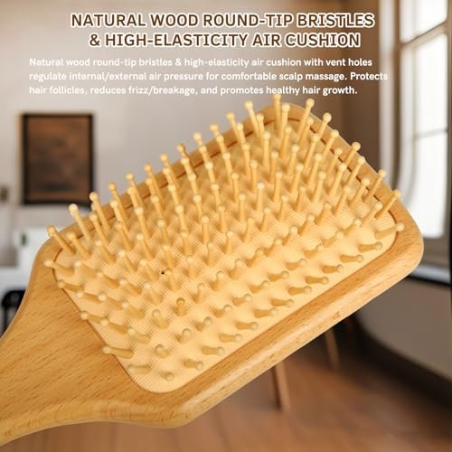 Natural Wood Bristle Hair Brush for All Hair Types – Smooth & Shiny Results for Men, Women, Kids - görsel 12