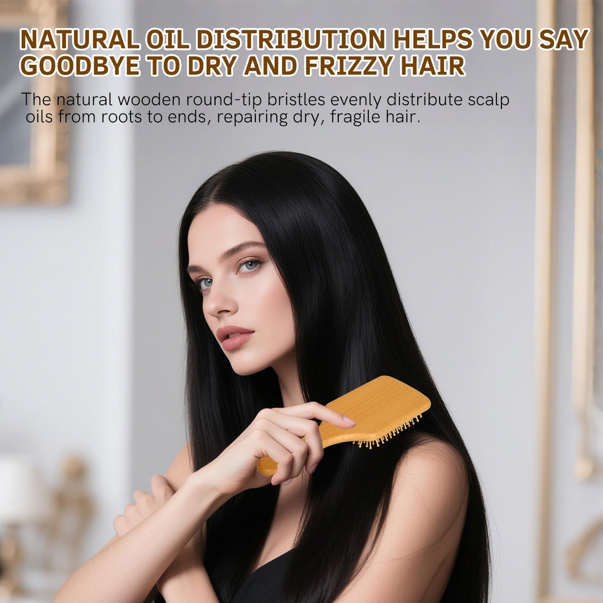 Natural Wood Bristle Hair Brush for All Hair Types – Smooth & Shiny Results for Men, Women, Kids - görsel 9