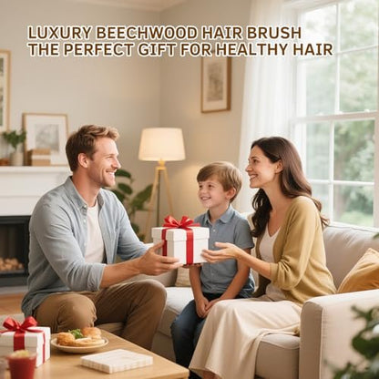 Natural Wood Bristle Hair Brush for All Hair Types – Smooth & Shiny Results for Men, Women, Kids