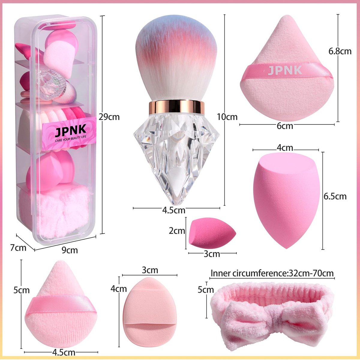JPNK 20-Piece Makeup Sponge Set with Powder Puff Brush – Pink PU Sponges for Liquid, Cream & Powder Application - görsel 5