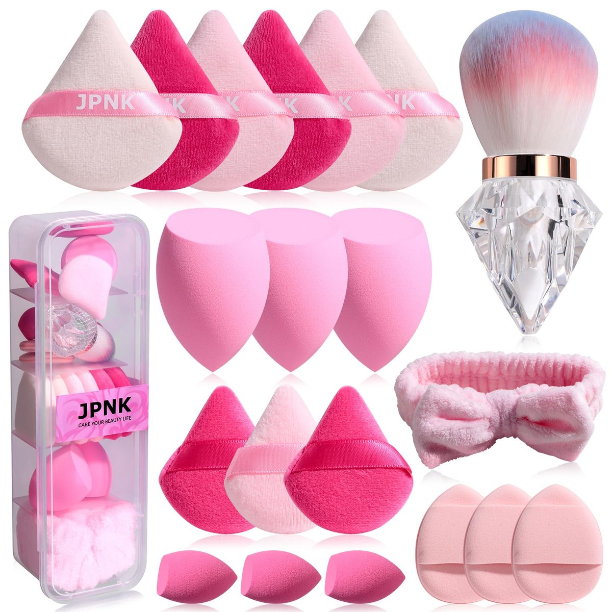 JPNK 20-Piece Makeup Sponge Set with Powder Puff Brush – Pink PU Sponges for Liquid, Cream & Powder Application - görsel 1