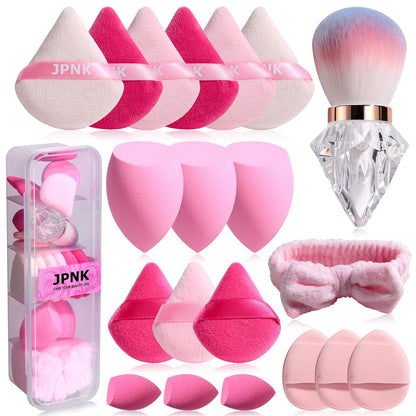 JPNK 20-Piece Makeup Sponge Set with Powder Puff Brush – Pink PU Sponges for Liquid, Cream & Powder Application